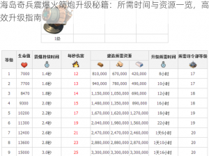 海岛奇兵震爆火箭炮升级秘籍：所需时间与资源一览，高效升级指南