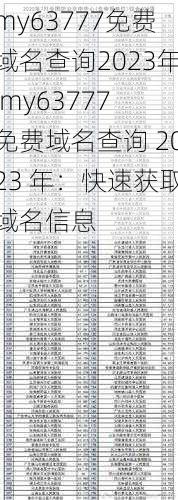 my63777免费域名查询2023年 my63777 免费域名查询 2023 年：快速获取域名信息