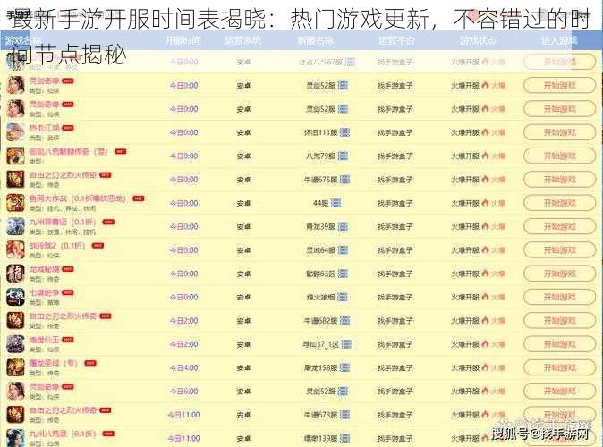 最新手游开服时间表揭晓：热门游戏更新，不容错过的时间节点揭秘