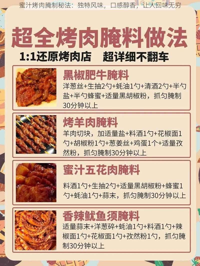 蜜汁烤肉腌制秘法：独特风味，口感醇香，让人回味无穷